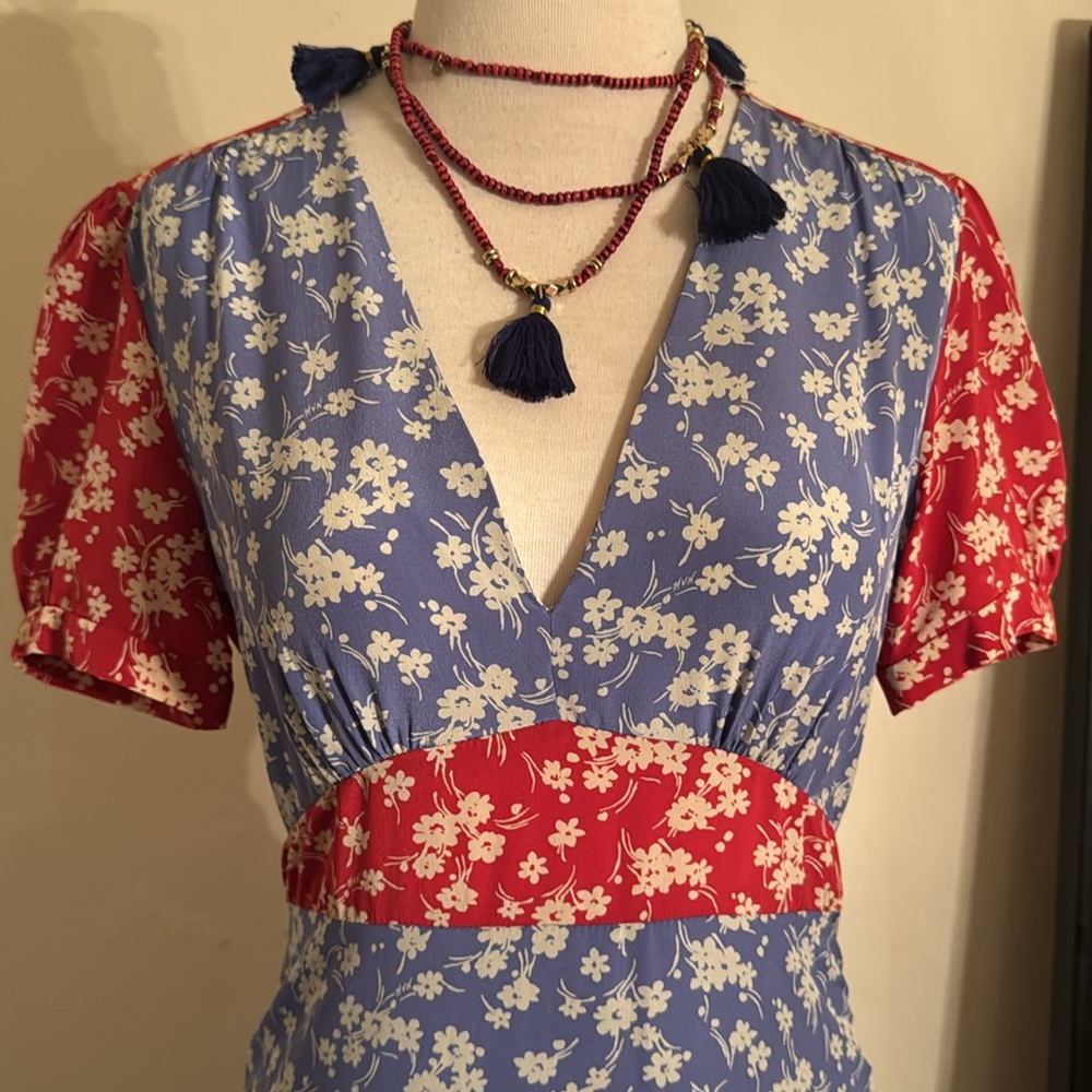 HVN 100% Silk Floral Midi dress